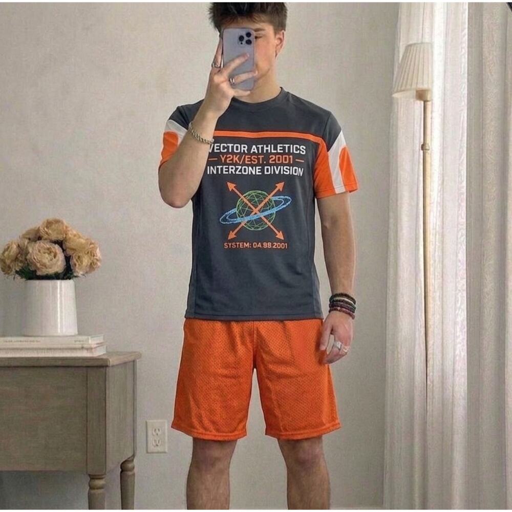 Athletic Youth 2XL 18 Orange Mesh Shorts Kids 100% Polyester Activewear